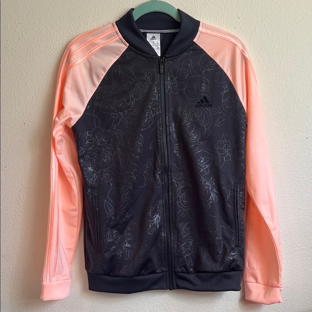 Adidas Floral Embossed Track Jacket Women’s Medium Carbon Peach Zip Athletic NWT
